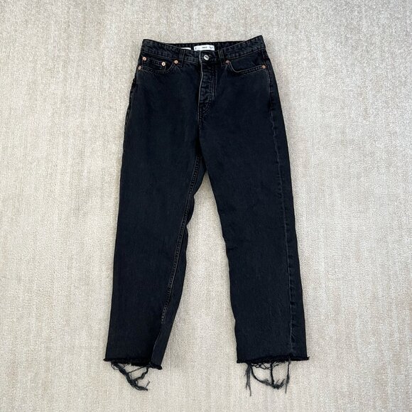 MNG Mango Havana Straight Leg High Rise Crop Distressed Jeans 4 - Picture 1 of 12